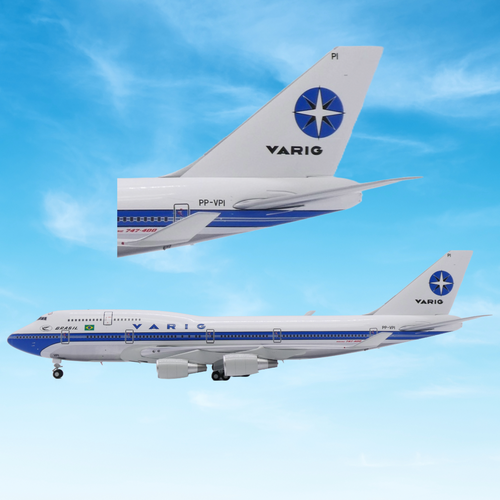 JC Wings Boeing 747-400 Varig PP-VPI Polished Flaps Down With Stand Scale 1/200 LH2292A