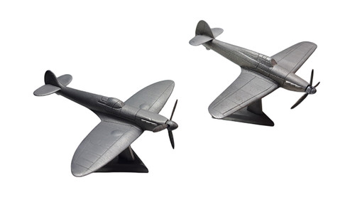 Royal Hampshire pewter aircraft set featuring the, Hurricane, and Spitfire; handcrafted solid pewter military models