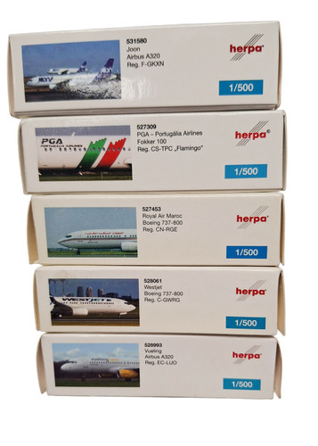 Herpa 500 Mixed Airline Model Aircraft Batch 1 – 1/500 Scale (5 Models)