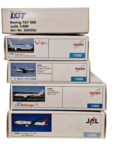 Herpa 500 Mixed Airline Model Aircraft Batch 7 – 1/500 Scale (5 Models)