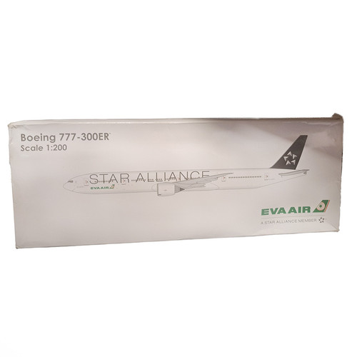 Risesoon EVA Air Star Alliance Boeing 777-300ER snap-fit aircraft model with stand in 1/200 scale