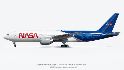 WB Models NASA Boeing 777-200ER N577NA airborne science aircraft with stand scale 1/200 WB772577