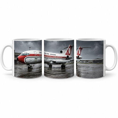 Exclusive Dan-Air London Boeing 727 11oz ceramic mug by Past Wings & Future Skies. A nostalgic aviation gift produced in limited quantities.