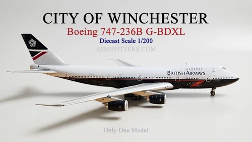 J-Fox 1:200 British Airways Boeing 747-236B G-BDXL City of Winchester in Landor colours, pre-loved model JF-747-2-003.