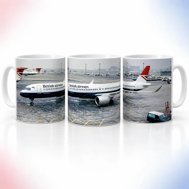 British Airways Airbus A220 in 1975 livery mug