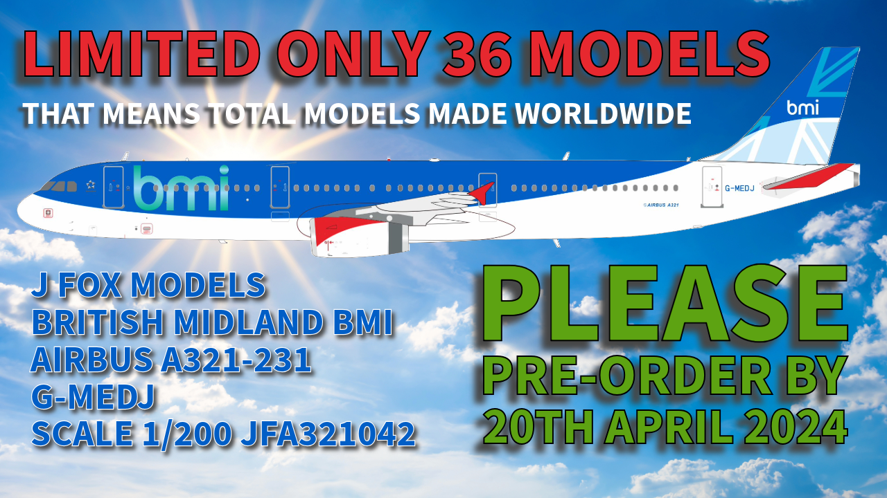 J Fox Models British Midland BMI Airbus A321-231 G-MEDJ Scale 1/200 JF-A321-042