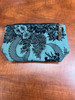 Quilted Bag, small  -  Teal & Black Lace Floral - Approximate Size 8"x6"