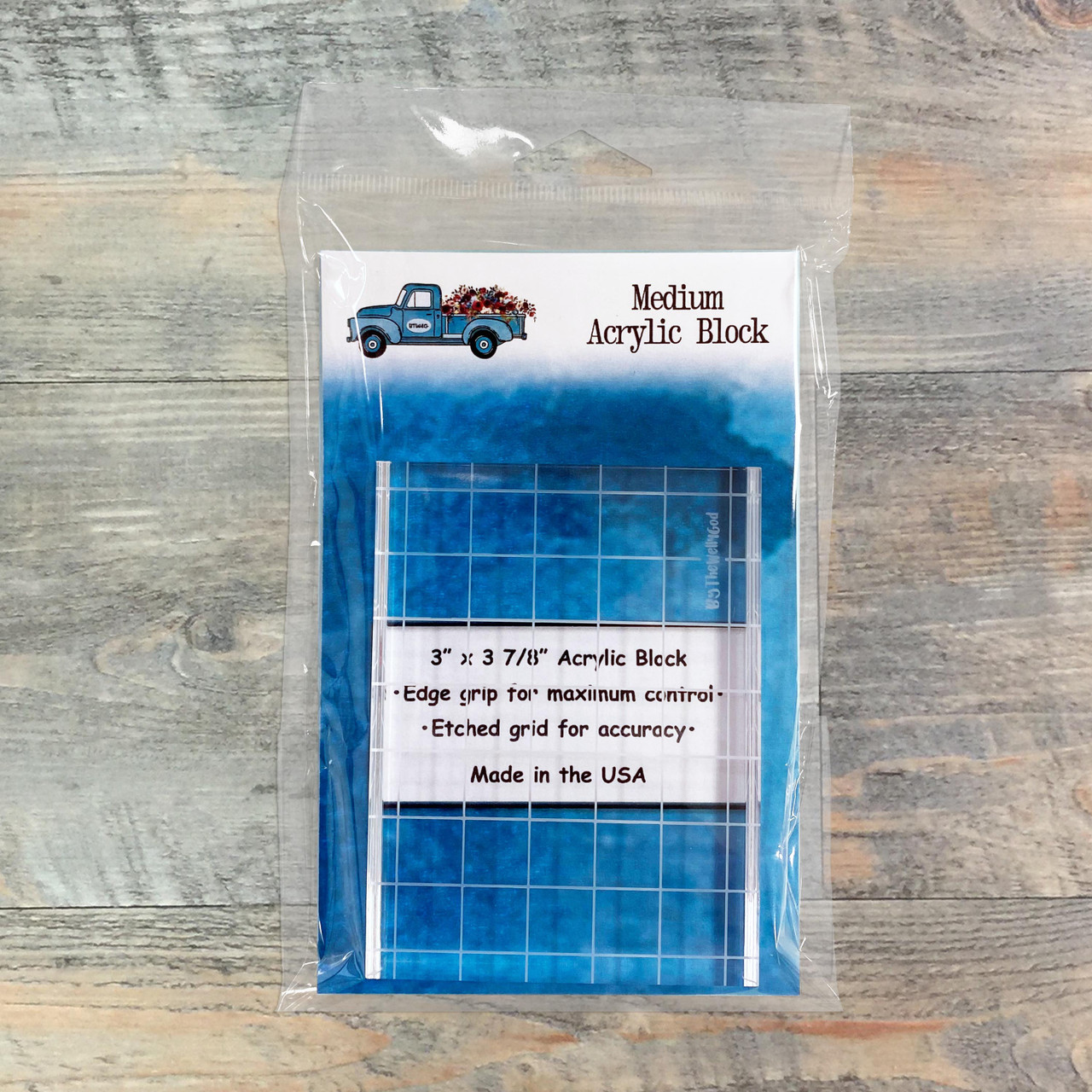 BTW4G Medium Acrylic Stamping Block - 3 x 3.875-inch Block with Etched Grid & Edge Grip