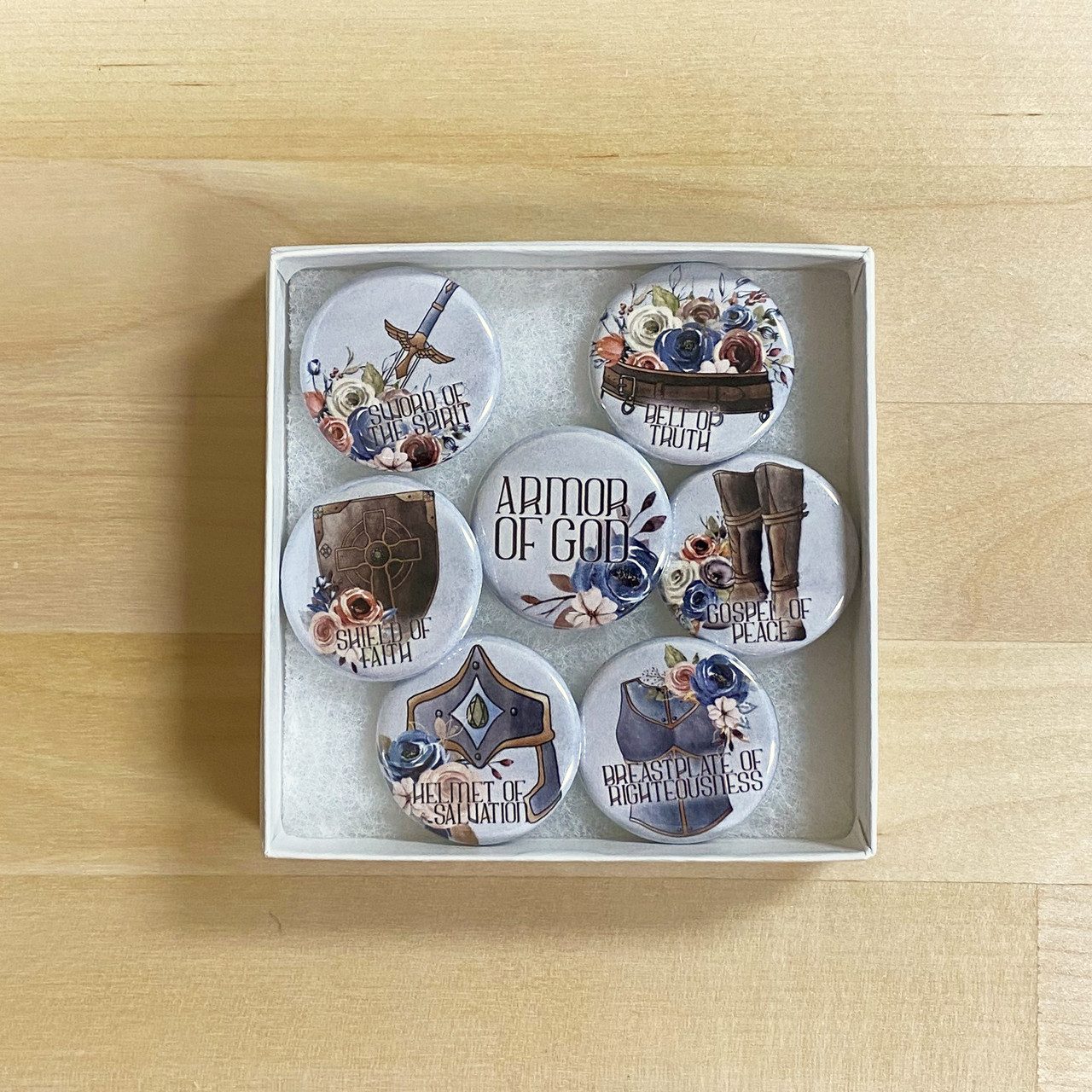 Equipped by Jesus - Coordinating Button Set - 7 Button-Pins to Coordinate with Kit