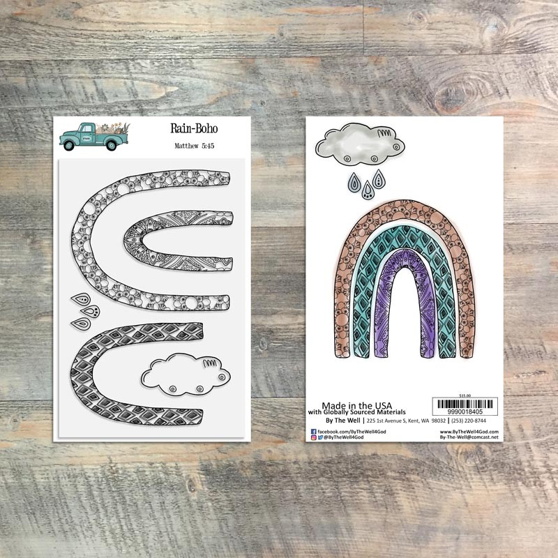 Rain-Boho  - 5 Piece Stamp Set - 4x6 Stamp Set