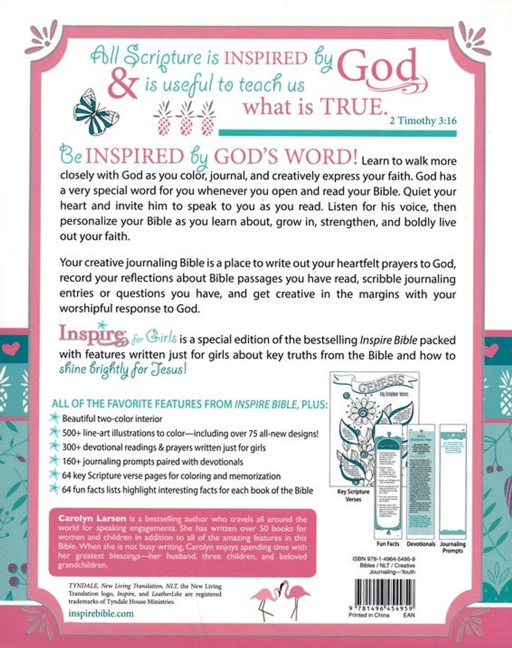 NLT Inspire Bible for Girls: The Bible for Coloring & Creative Journaling--soft leather-look, pink
