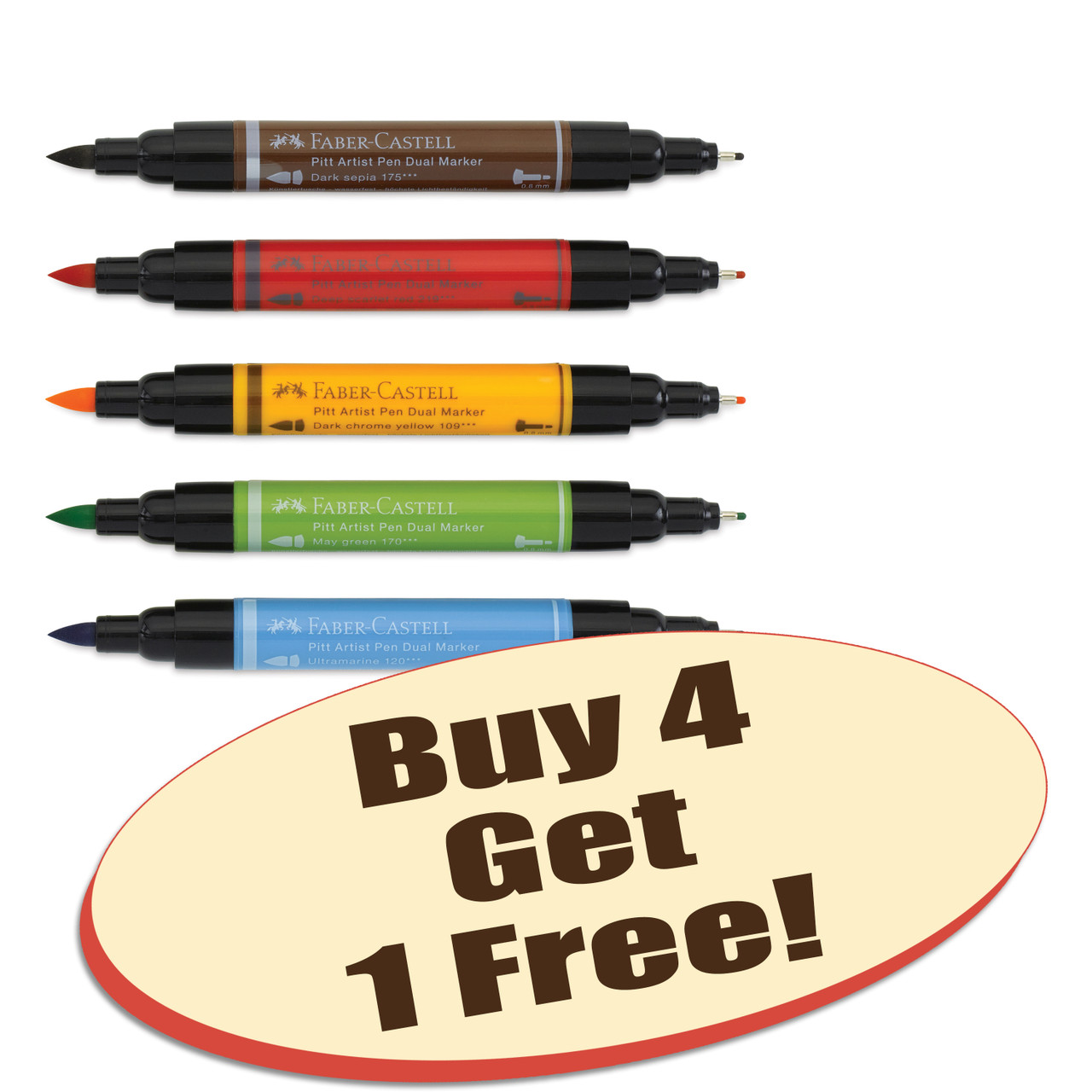 109 Dark Chrome Yellow - Buy 4, Get 1 Free - Pitt Artist Pen Dual Marker - Faber Castell
