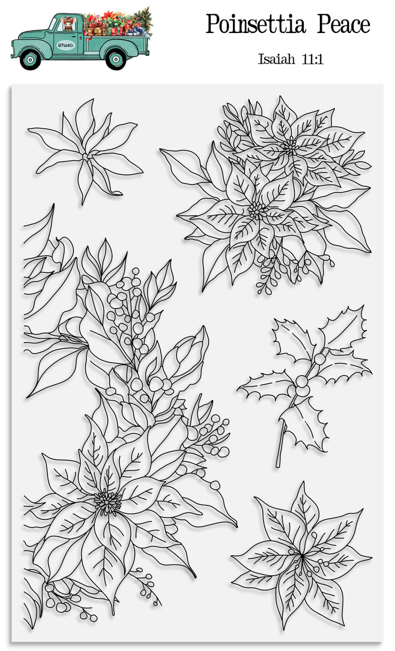 Poinsettia Peace - 5 Piece Stamp Set - 4x6 Stamp Set