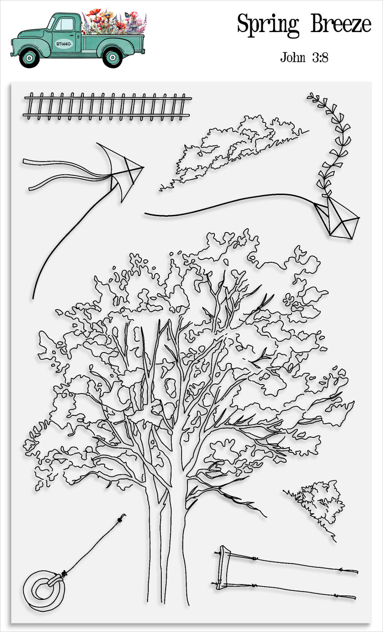 Spring Breeze  - 8 Piece Stamp Set - 4x6 Stamp Set