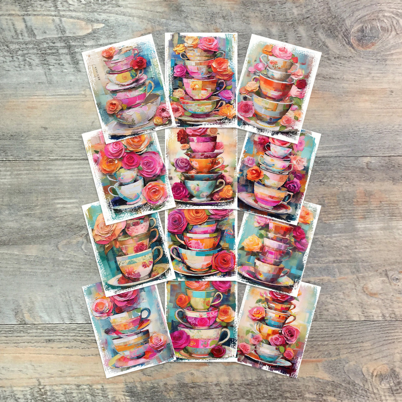 Stacked Teacups Journaling Cards - Authentic Faith - 12 Unique 3x4 Journaling Cards  to Match Kit