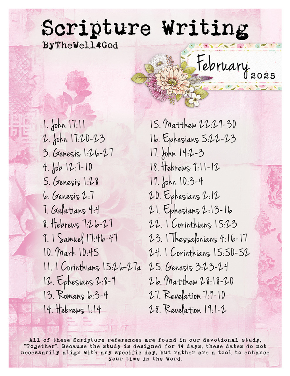 Scripture Writing Plan - Coordinates with "Together" - February 2025