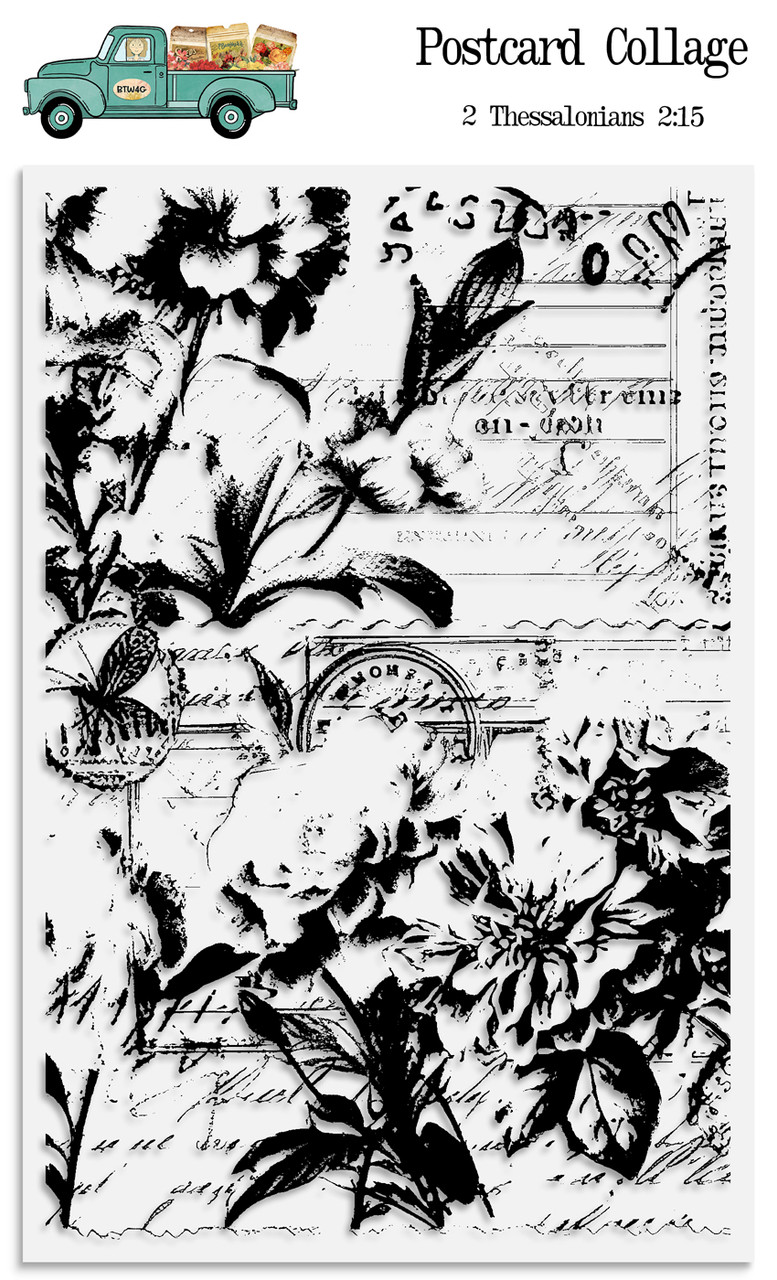 Postcard Collage  - 1 Piece Stamp Set - 4x6 Stamp Set