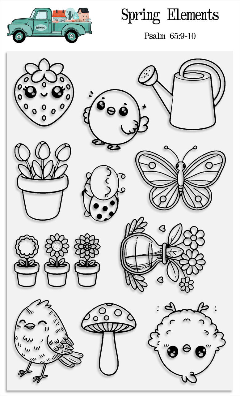 Spring Elements, 11 Piece Stamp Set - 4x6 Stamp Set