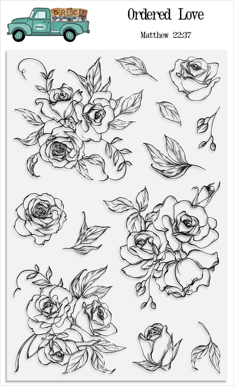 Ordered Love  - 12 Piece Stamp Set - 4x6 Stamp Set