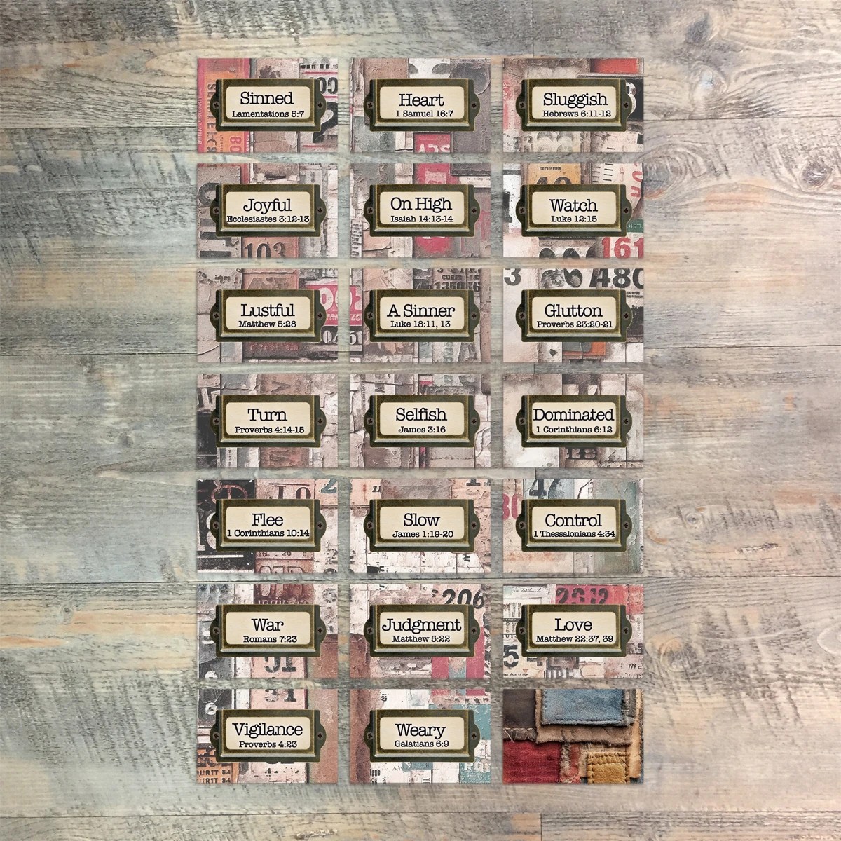 Set 2 Mini Flash Cards forThe Seven Deadly Sins - 20 2x3 Flash Cards  to Match Kit