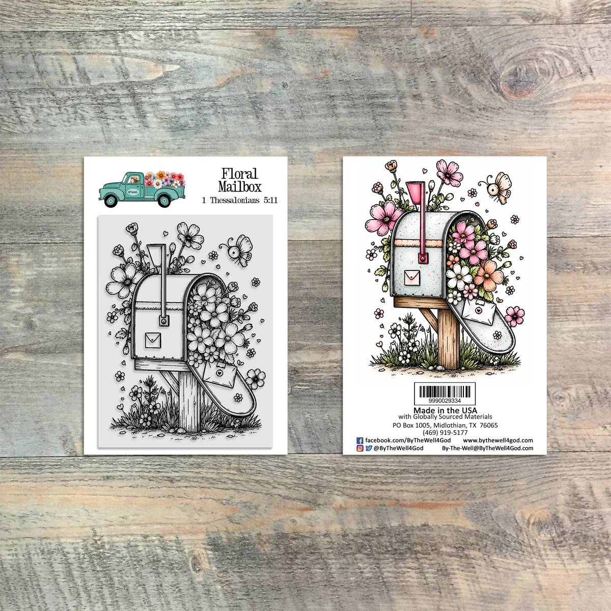Floral Mailbox Stamp  - 1 Piece Stamp Set - 3x4Stamp Set