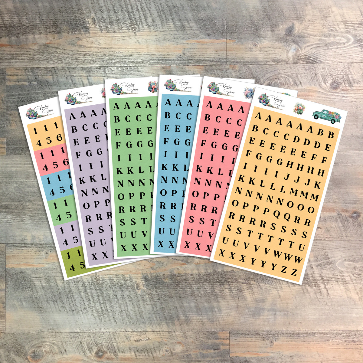 Knowing Jesus- 5 Big Tile Clear Alpha Stickers  Plus 1 Sheet of Numbers- 6 Sheets Total 