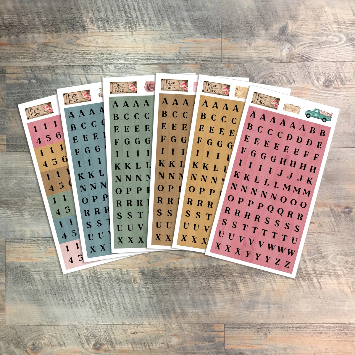 Face To Face- 5 Big Tile Clear Alpha Stickers  Plus 1 Sheet of Numbers- 6 Sheets Total 