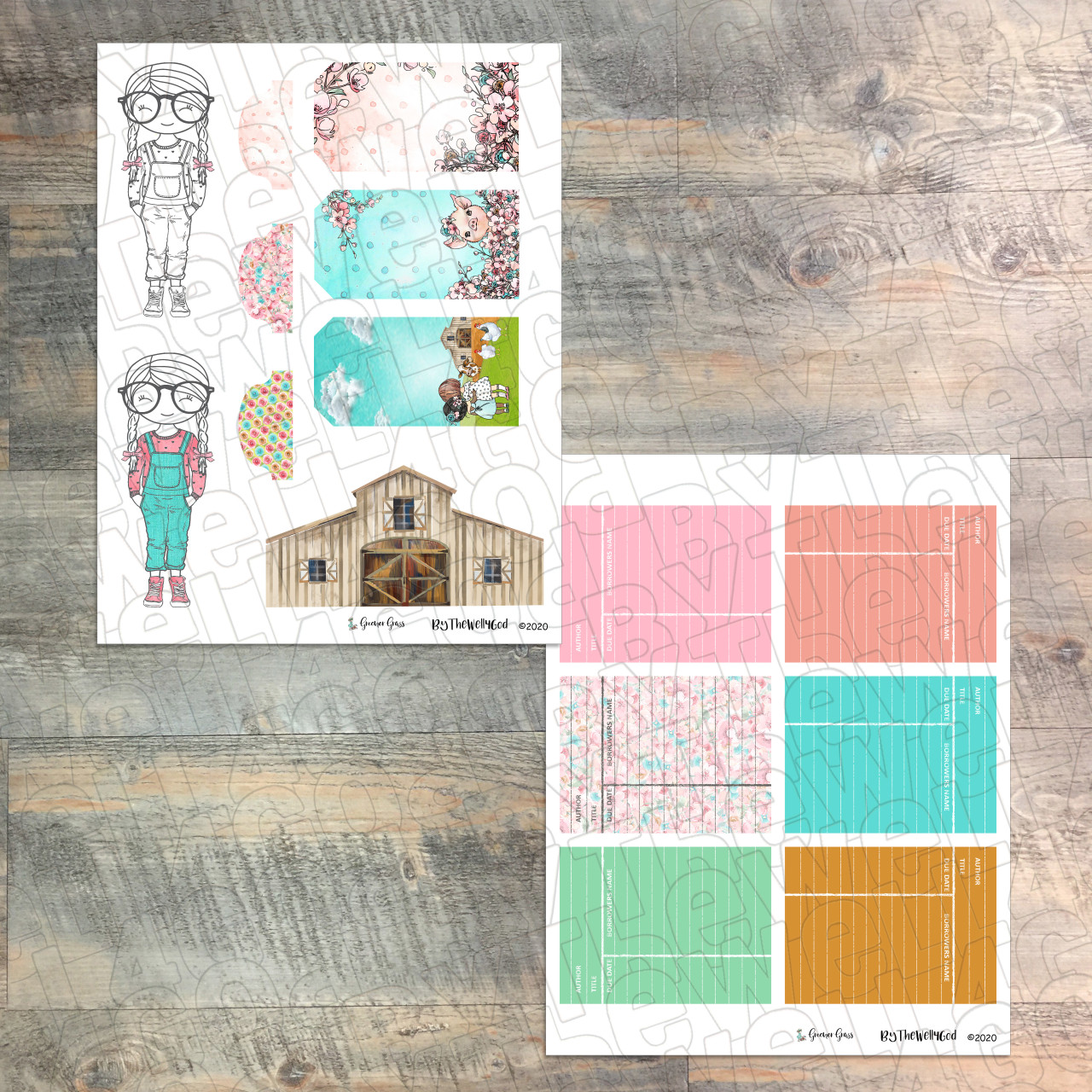 Digital Paper Collection for "Greener Grass" Devotional Kit - 5 Sheets of Coordinating Papers