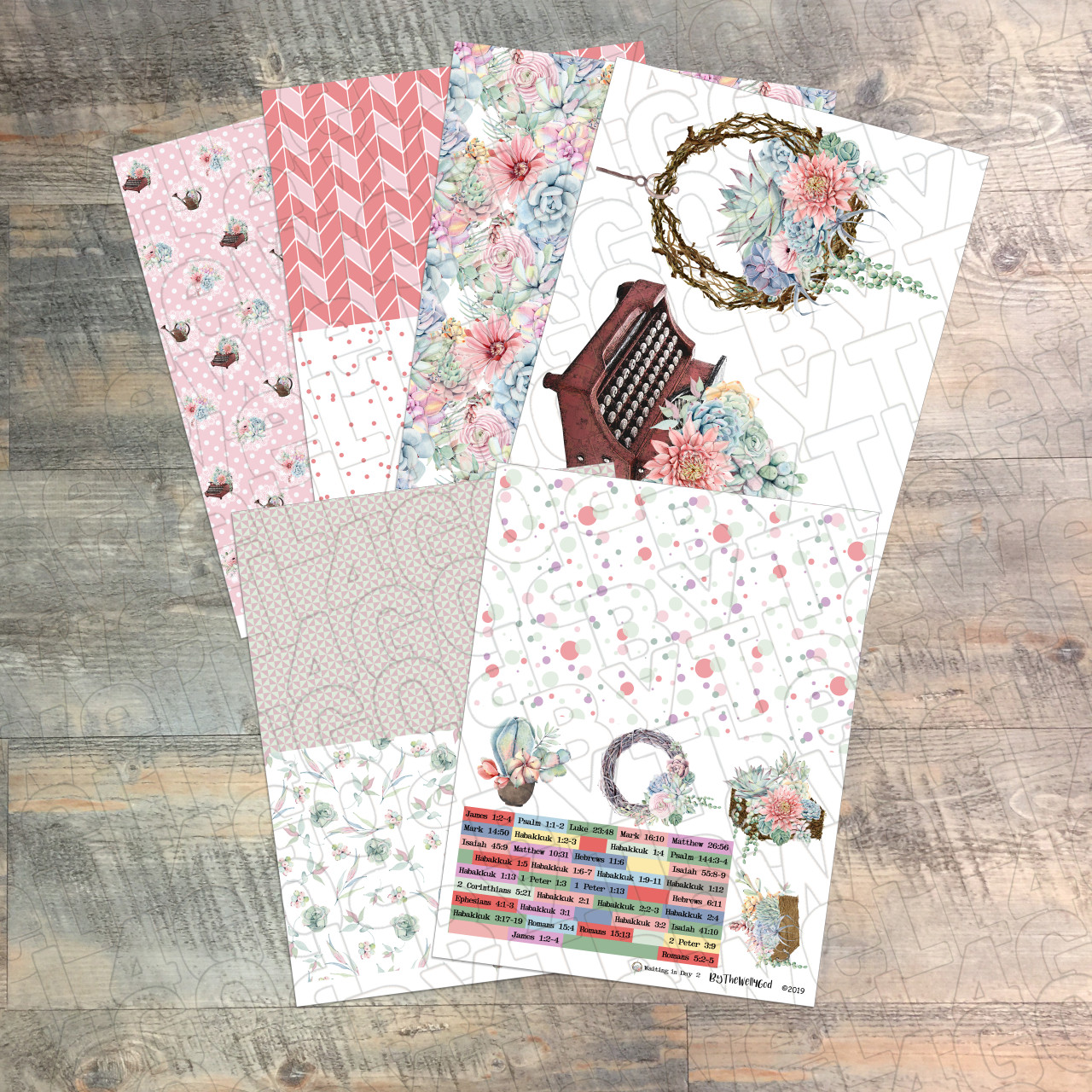 Digital Paper Collection for "Waiting in Day 2" Devotional Kit - 6 Sheets of Coordinating Papers - by ByTheWell4God