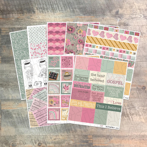 Digital Paper Collection for "Our First Love" Devotional Kit - 8 Sheets of Coordinating Papers