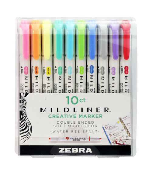 Mildliner Creative Marker - Zebra Pen , Double Ended Soft Mild Color, Broad and Fine Tips, 10 Count (Set #1)