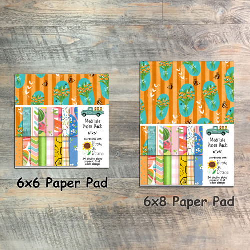 Grow in Grace - Meditate Paper Collection - 24 Double Sided 6x6 or 6x8 Papers