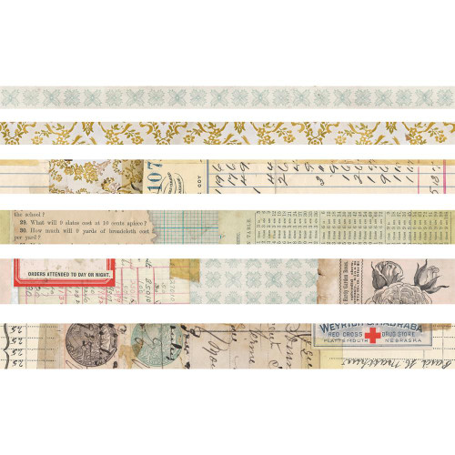 Salvaged Idea-Ology Design Tape 6/Pkg - Washi Tape Set for Bible Journaling and Crafting by Tim Holtz