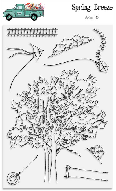 Spring Breeze  - 8 Piece Stamp Set - 4x6 Stamp Set