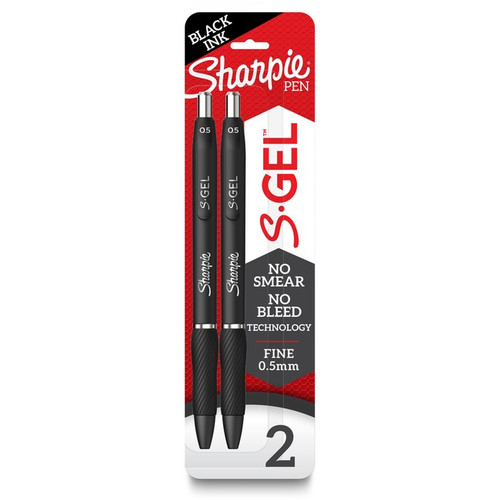 SHARPIE S-GEL PEN - 2-Pack Retractable 0.5mm Black - Carded