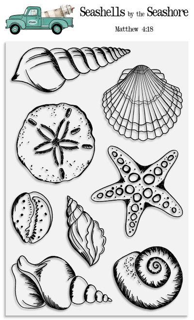 Seashells by the Seashore  - 8 Piece Stamp Set - 4x6 Stamp Set