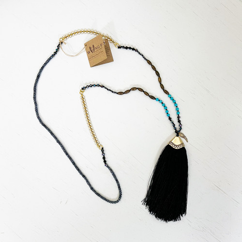 Beaded Tassel Necklace by Alexa's Angels - Black