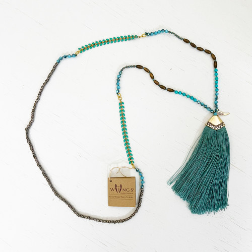 Beaded Tassel Necklace by Alexa's Angels - Teal