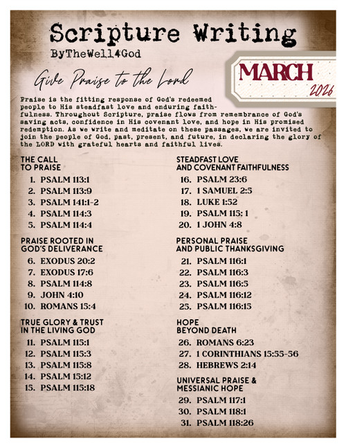 Scripture Writing Plan - Coordinates with "Give Praise to the Lord" - March 2026