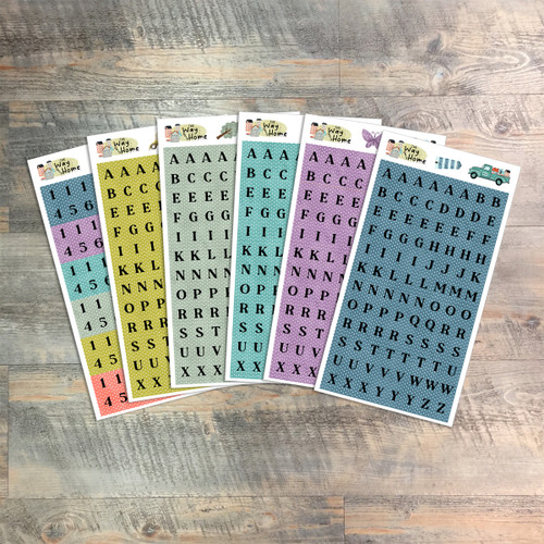 The Way Back Home - 5 Big Tile Clear Alpha Stickers  Plus 1 Sheet of Numbers- 6 Sheets Total 
