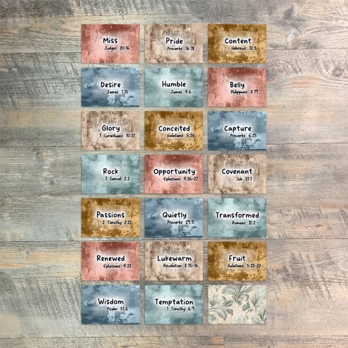 Set 1 Mini Flash Cards forThe Seven Deadly Sins - 20 2x3 Flash Cards  to Match Kit