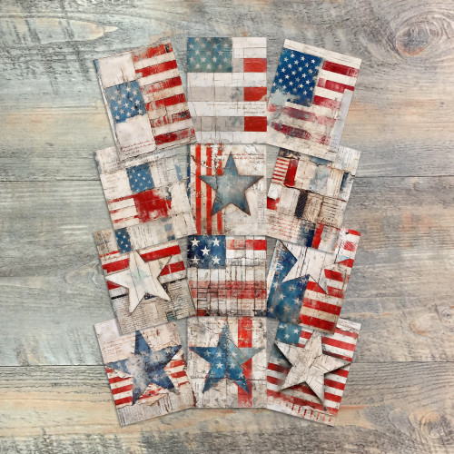  Americana Stars & Stripes Journaling Cards - Retro 2024 - 12 Unique 3x4 Journaling Cards