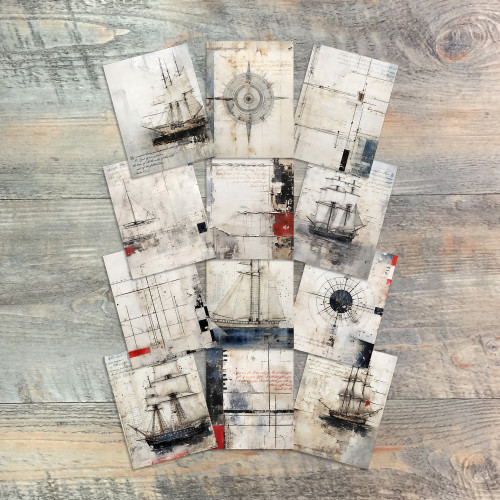  Americana Vintage Nautical Journaling Cards - Retro 2024 -  12 Unique 3x4 Journaling Cards