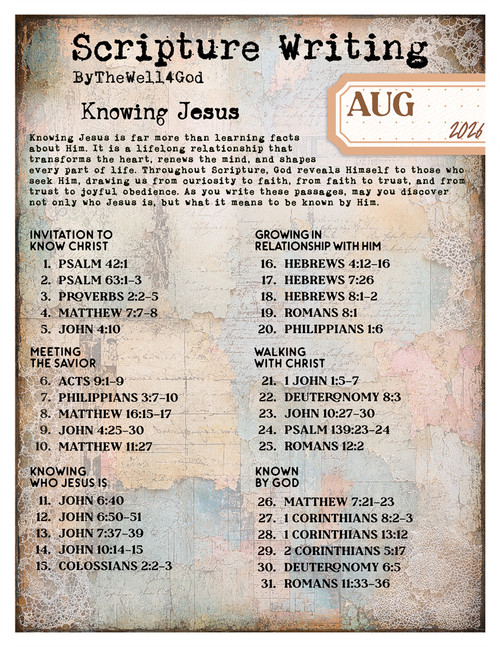 Scripture Writing Plan - Coordinates with "Knowing Jesus" - August 2026