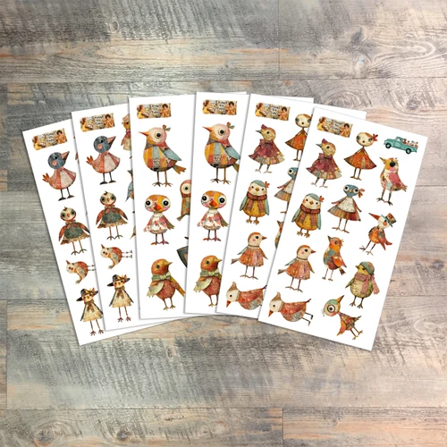 Enough For Today- Autumn Collage Birds Clear Alpha Stickers - 6 Sheets Total 