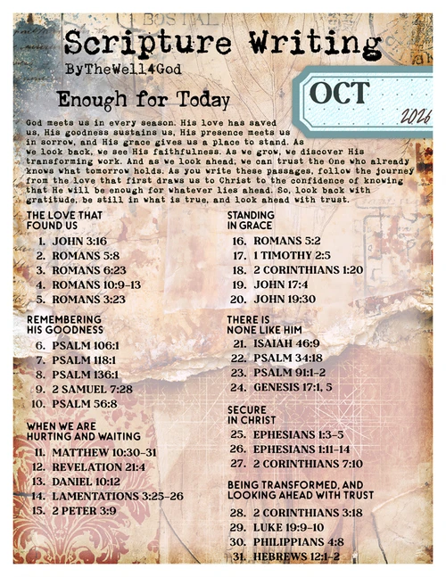 Scripture Writing Plan - Coordinates with "Enough for Today" - October 2026