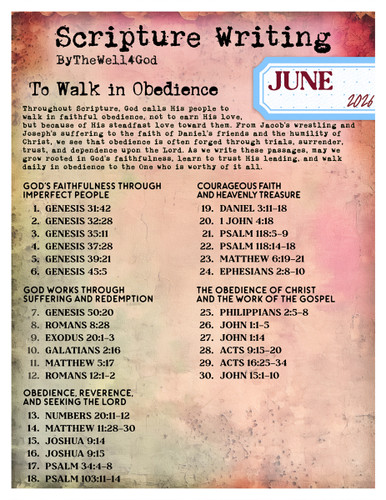 Scripture Writing Plan - Coordinates with "To Walk in Obedience" - June ...