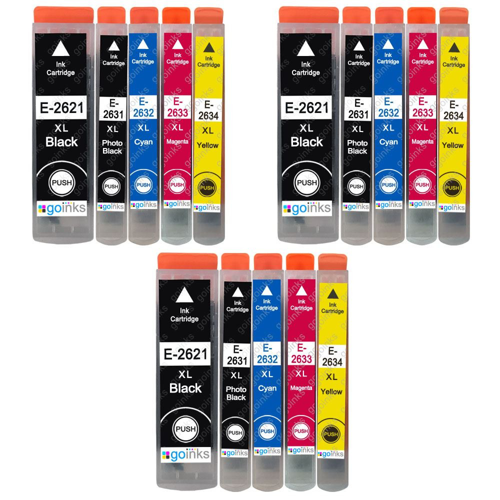 Compatible Epson T2636 - 3 Sets of 5 Ink Cartridges from Go Inks (15 Inks)