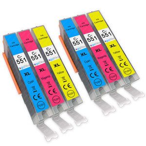2 Go Inks C/M/Y Set of 3 Ink Cartridges to replace Canon CLI-551 Compatible / non-OEM for PIXMA Printers (6 Pack)