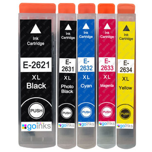 1 Go Inks Set of 5 Ink Cartridges to replace Epson T2636 (26XL Series) Compatible / non-OEM for Epson Expression Premium Printers (5 Inks)